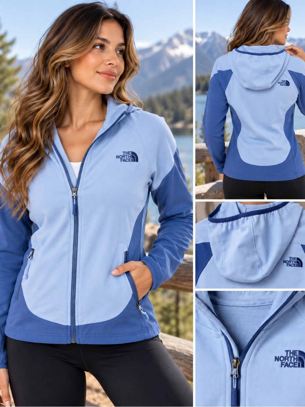 The North Face Women's Two-Tone Light Blue Hooded Softshell Jacket Size XS